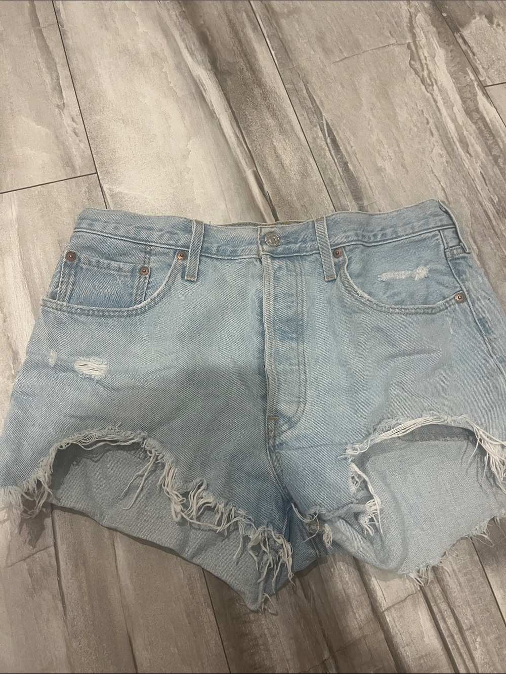 Levi's Light Blue Distressed Denim Cutoff Shorts